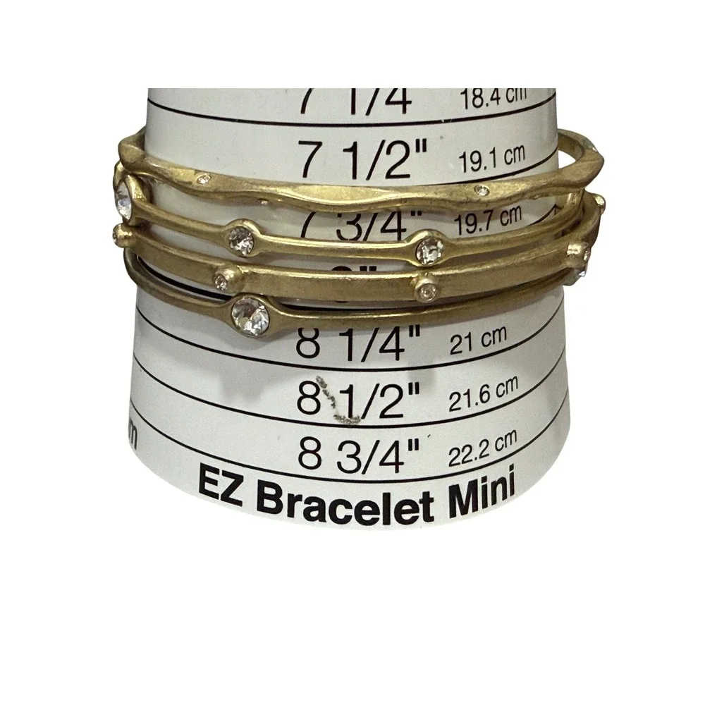 Lia Sophia Bangle Bracelet Set of 4 Bangles Matt Gold Tone Rhinestones Stackable